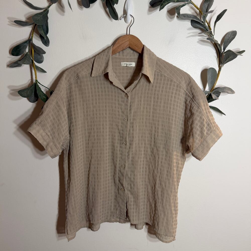 Max Studio Taupe Textured Collared Shirt